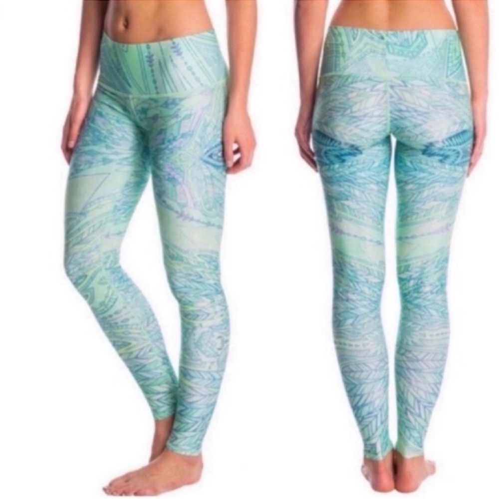 Teeki Leafy Blue and Green Leggings S - Picture 4 of 6